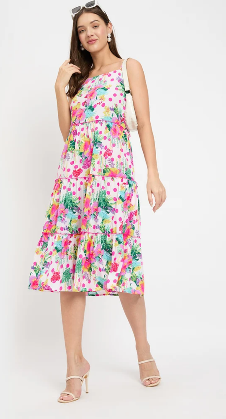 Multicolor Floral & Polyester Midi Dress for Women S-XL | GypsieBlu