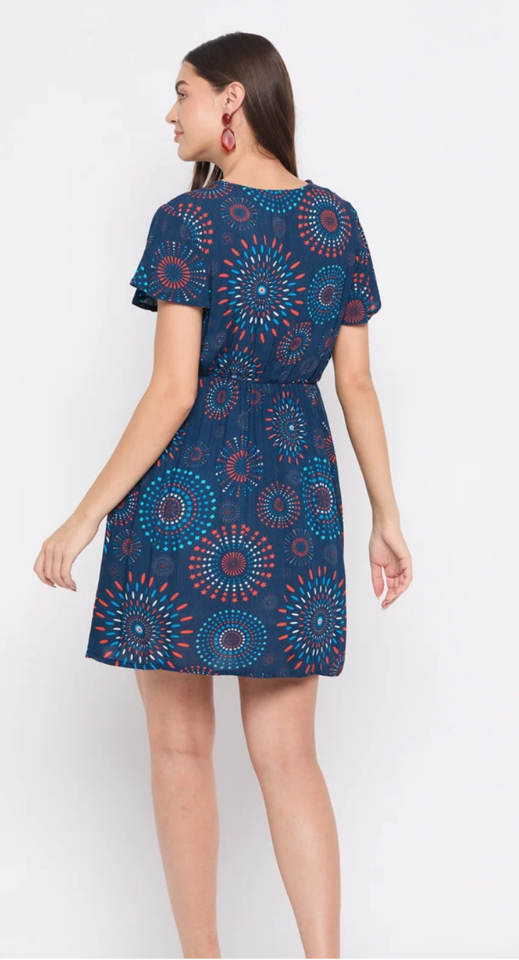 Navy Mandala Rayon Dress for Women S-XL | GypsieBlu