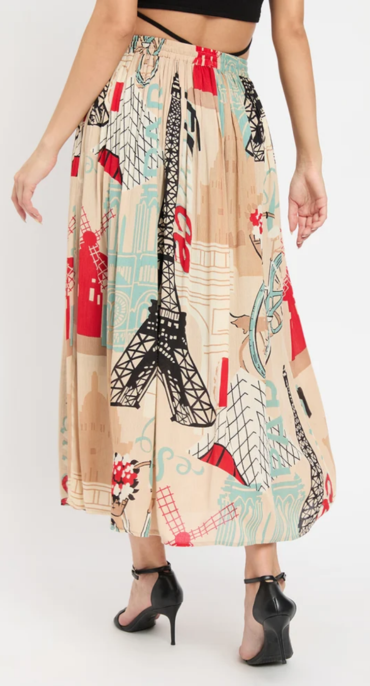 Beige Eiffel Tower Rayon Skirt for Women S-XL | GypsieBlu