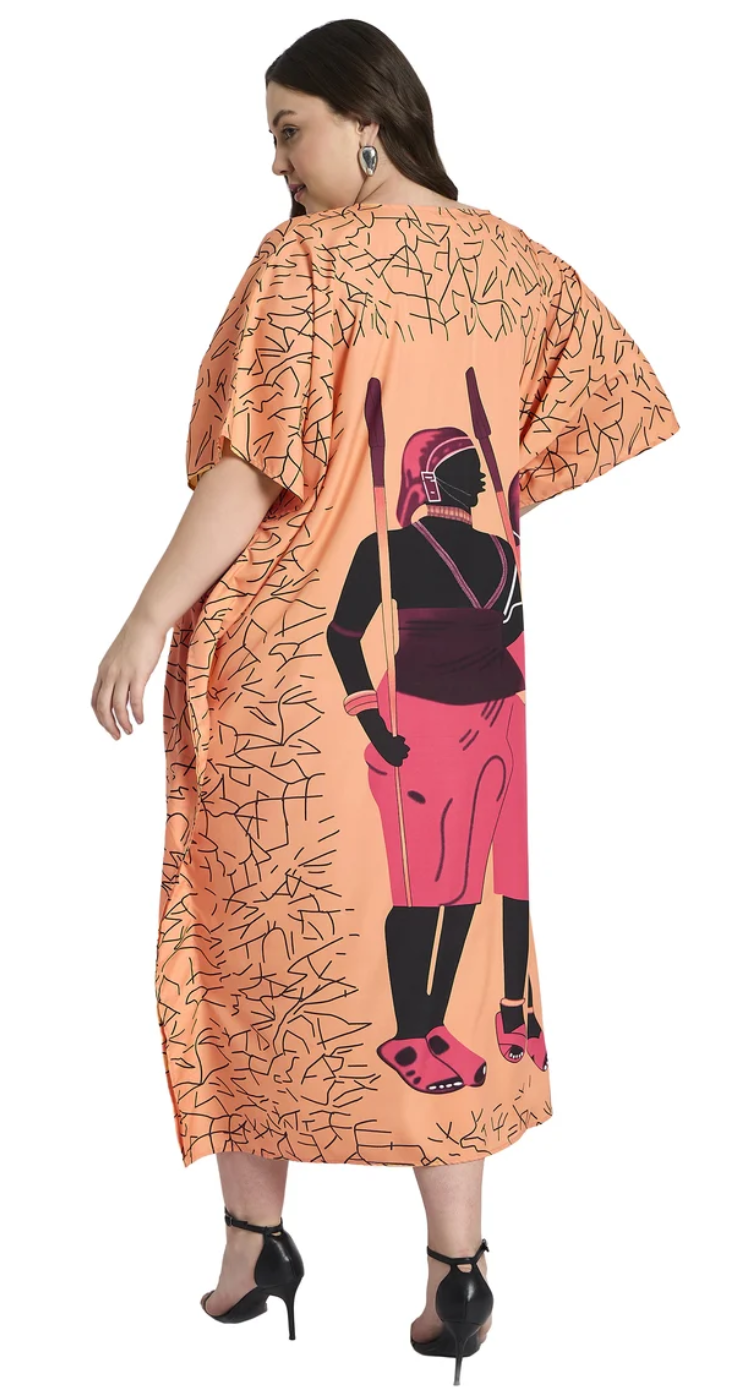 Light Peach Pop Art Polyester Plus Size Kaftan for Women 1X-3X | GypsieBlu