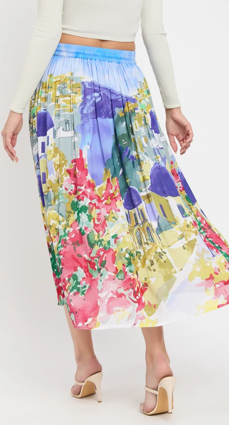 Blue Multicolor Coastal Village Rayon Skirt for Women S-XL | GypsieBlu