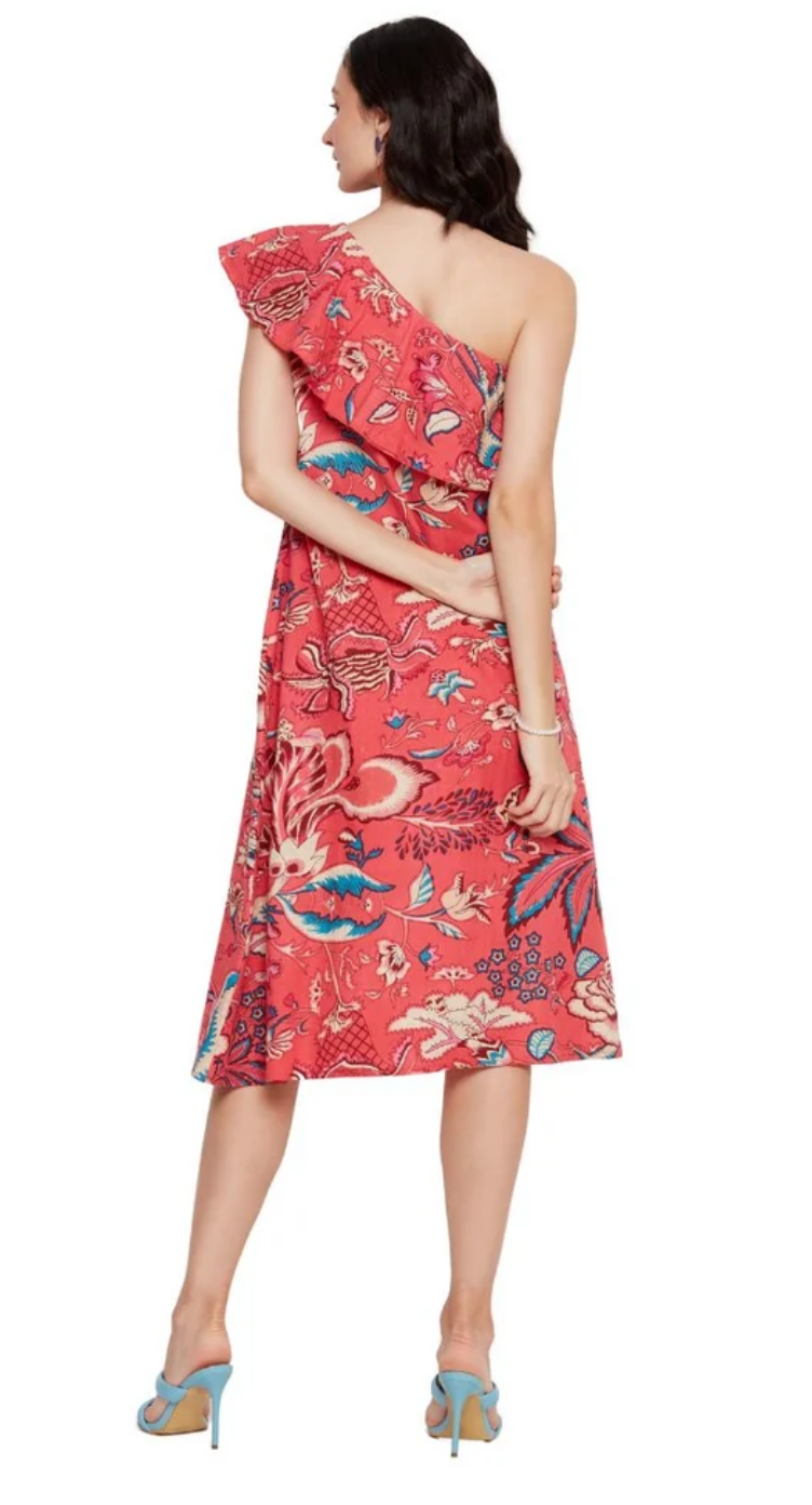 Pink Floral Cotton Midi Dress for Women S-XL Sleeveless | GypsieBlu