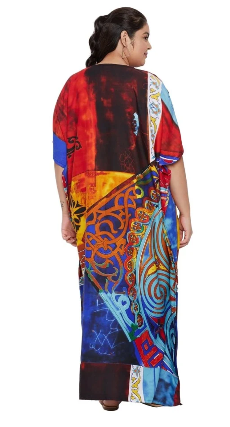 Multicolor Abstract Celtic Polyester Plus Size Kaftan for Women 1X-3X | GypsieBlu