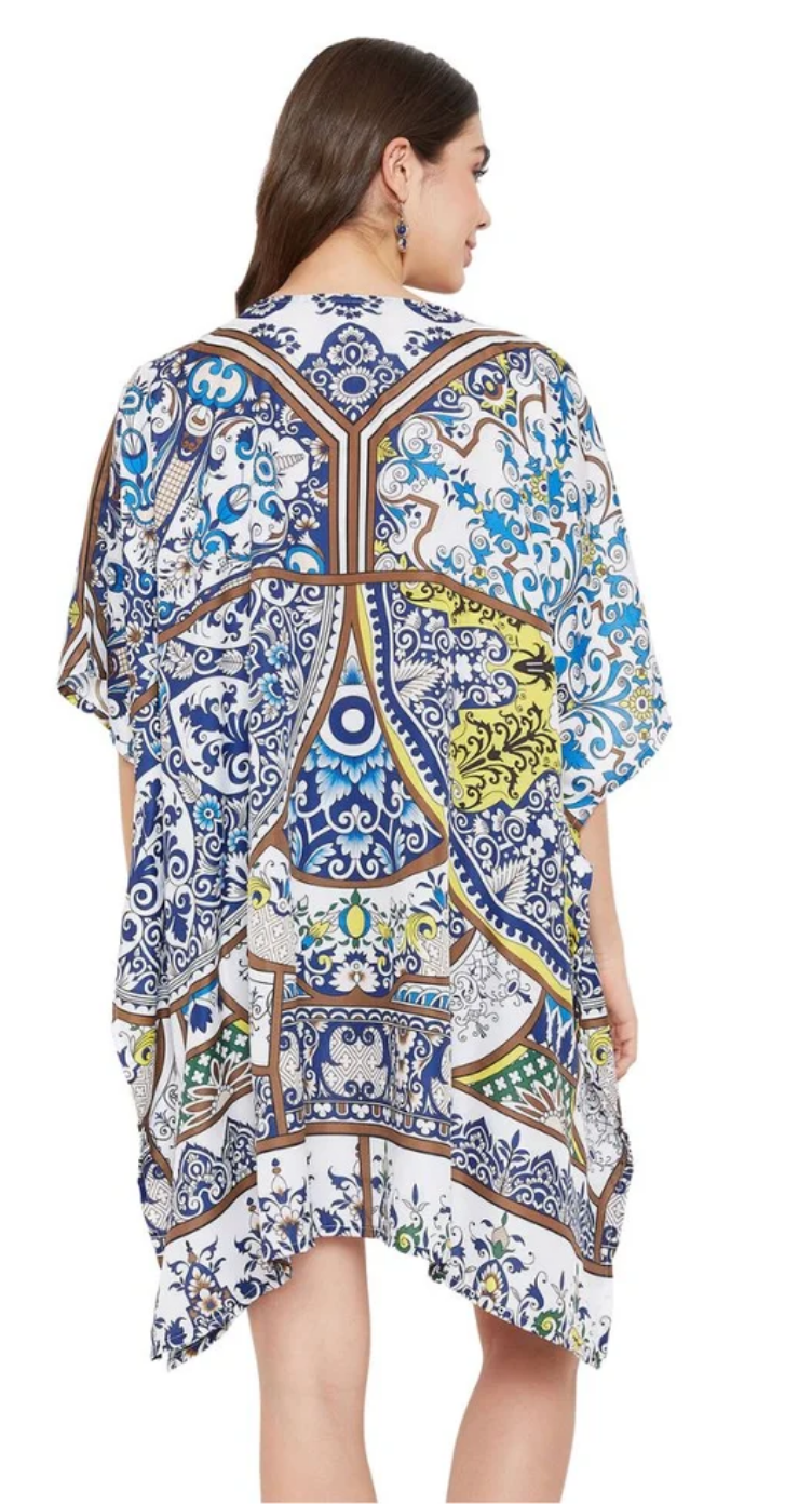 Blue Mediterranean Tile Polyester Plus Size Tunic for Women 1X-3X | GypsieBlu