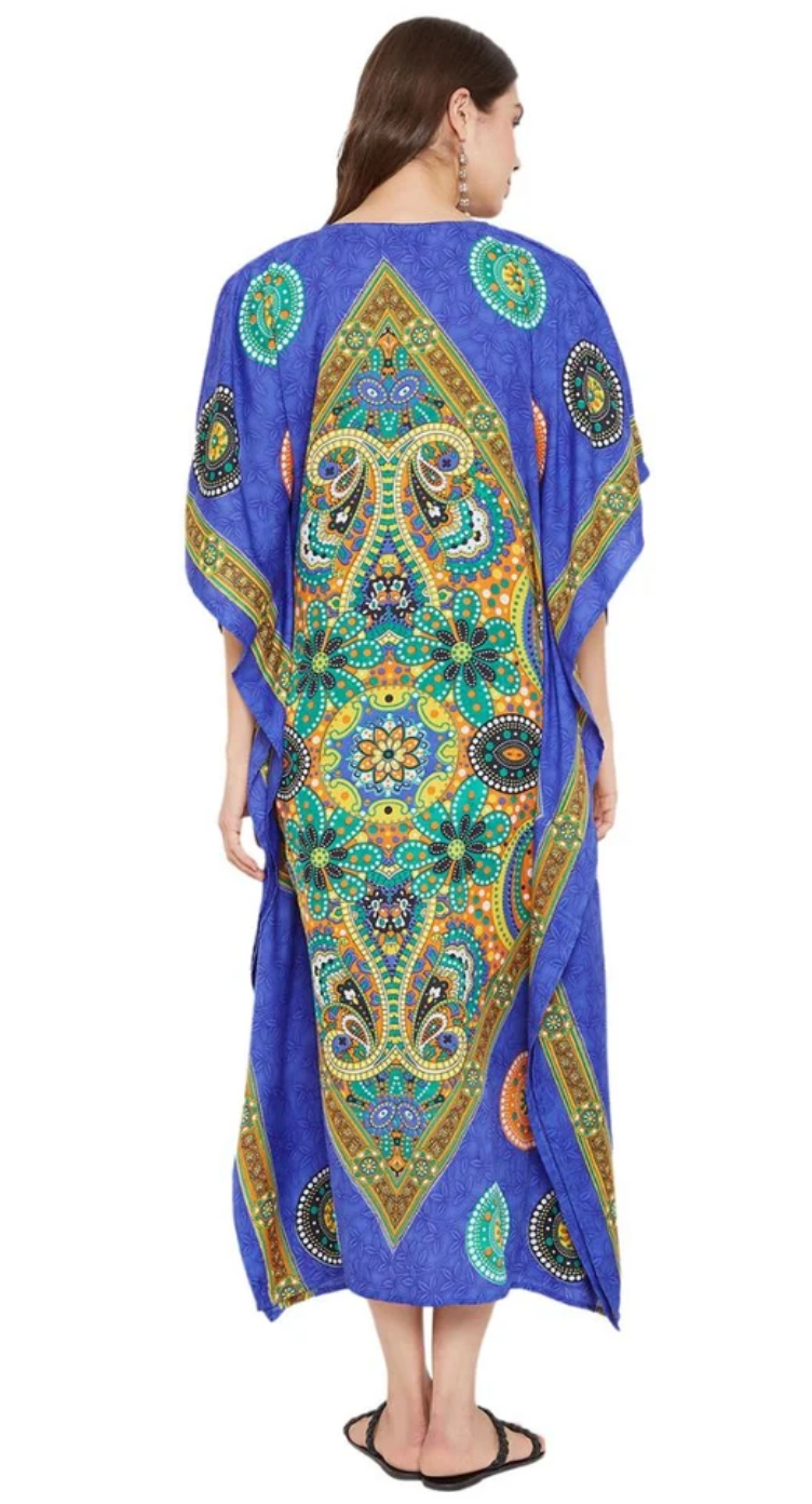 Blue Medallion Mandala Polyester Plus Size Kaftan for Women 1X-3X | GypsieBlu