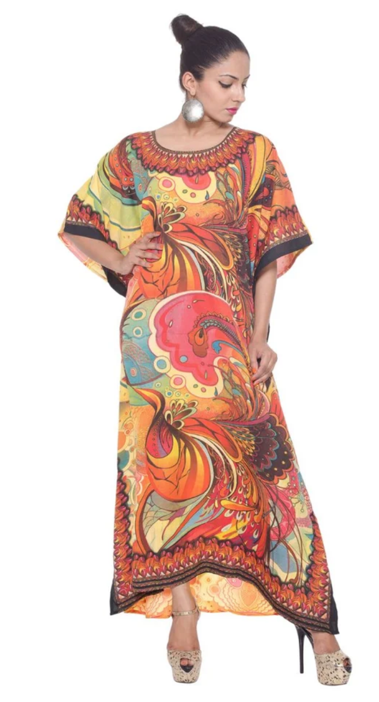 Multicolor Psychedelic Paisley Plus Size Kaftan for Women 1X-3X | GypsieBlu