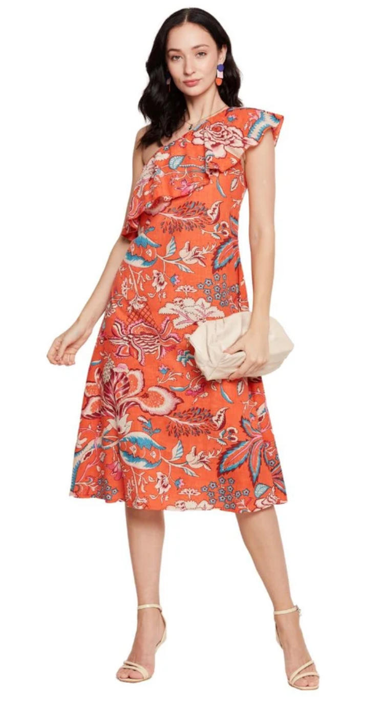 Orange Floral Cotton Midi Dress for Women S-XL | GypsieBlu