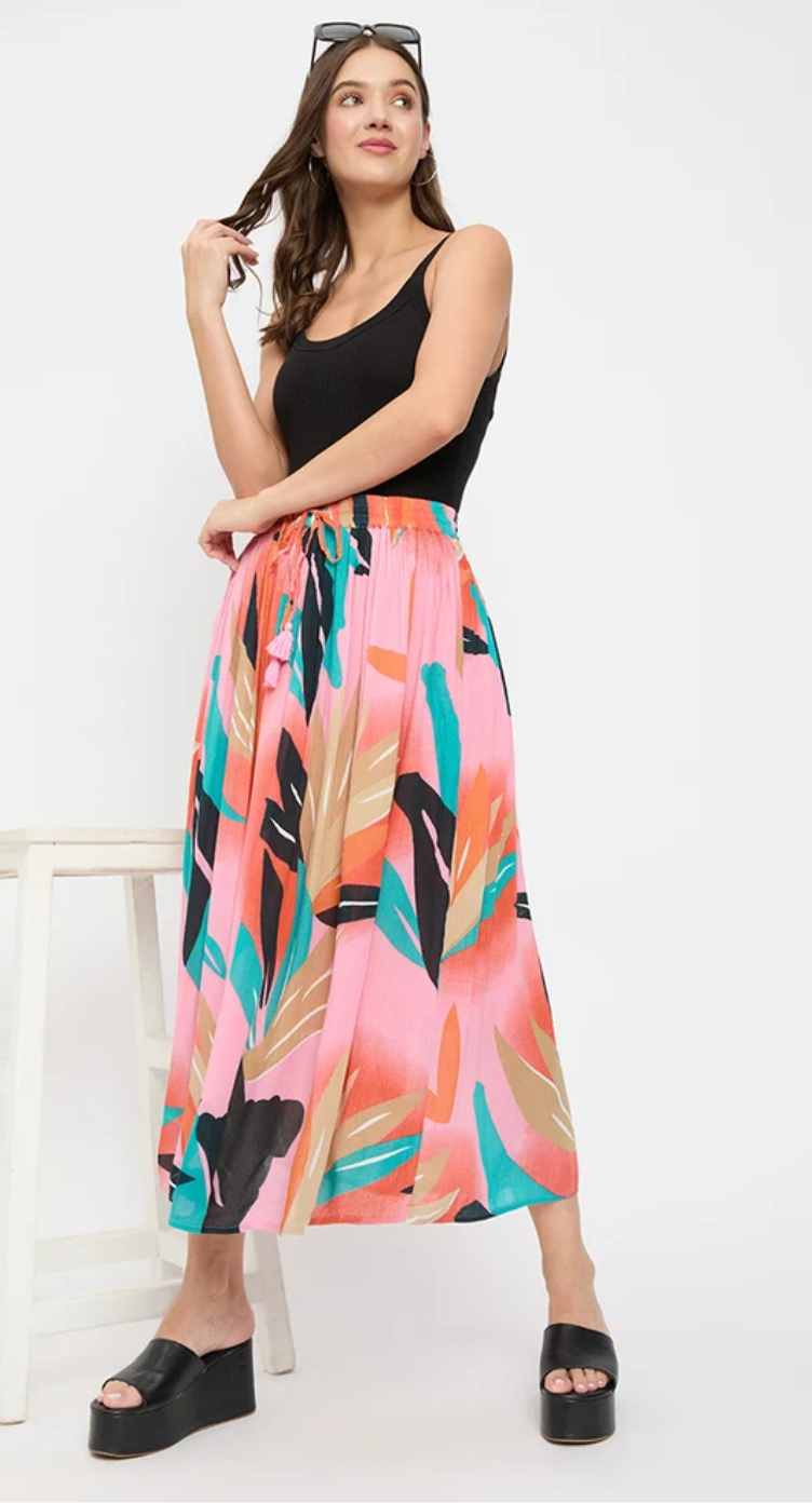 Pink Abstract Tropical Rayon Skirt for Women S-XL | GypsieBlu