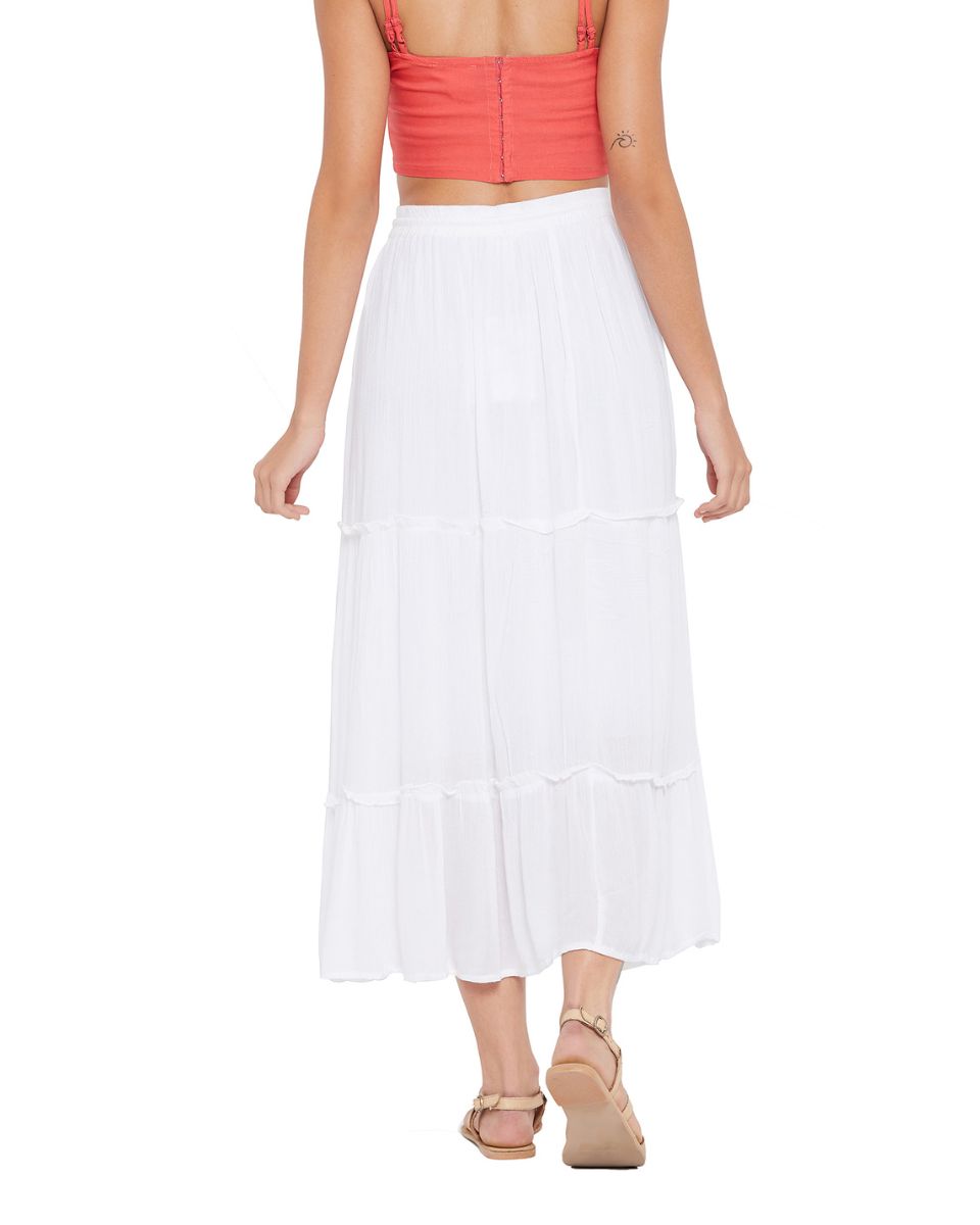 Solid White Rayon Casual Long Skirt For Women