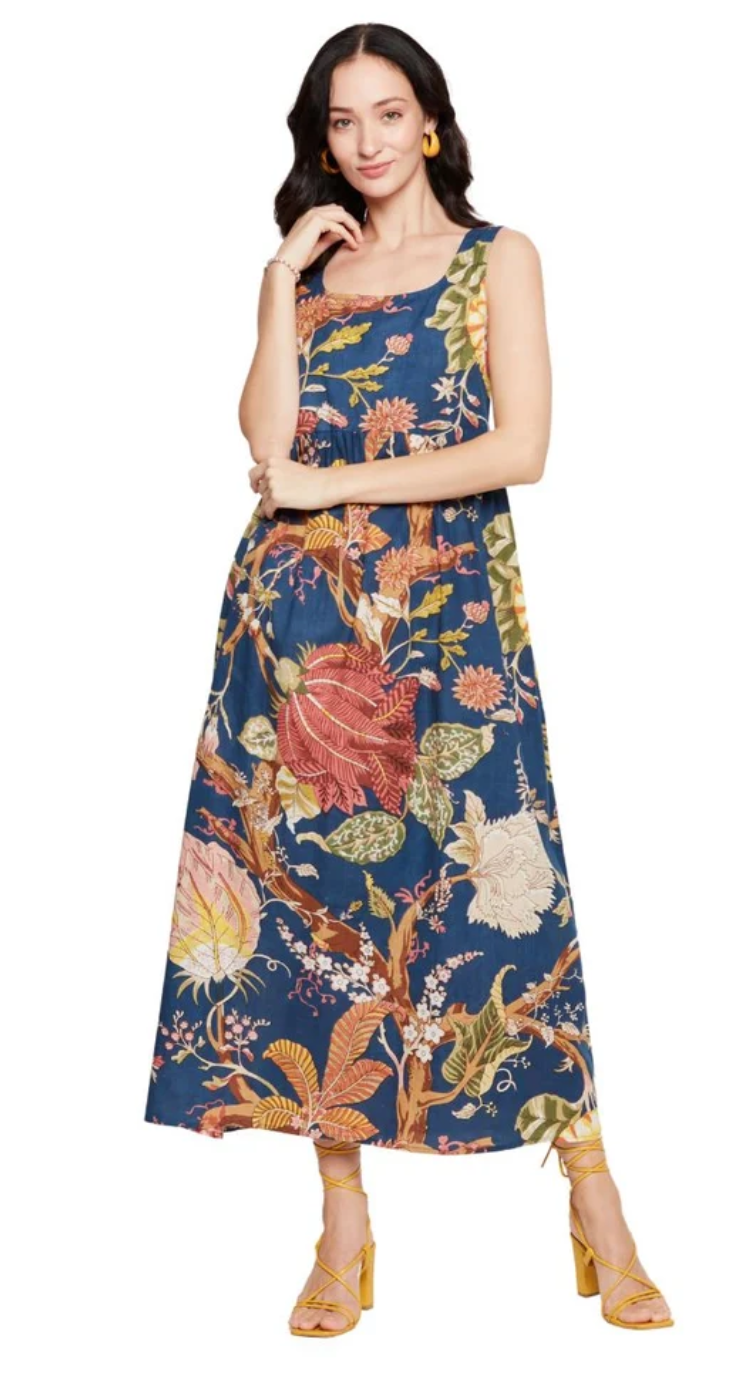 Navy Floral Cotton Maxi Dress for Women S-XL | GypsieBlu