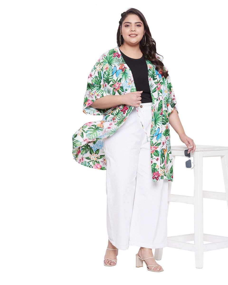 Floral Printed Multicolor Polyester Cover Up For Plus Size Women