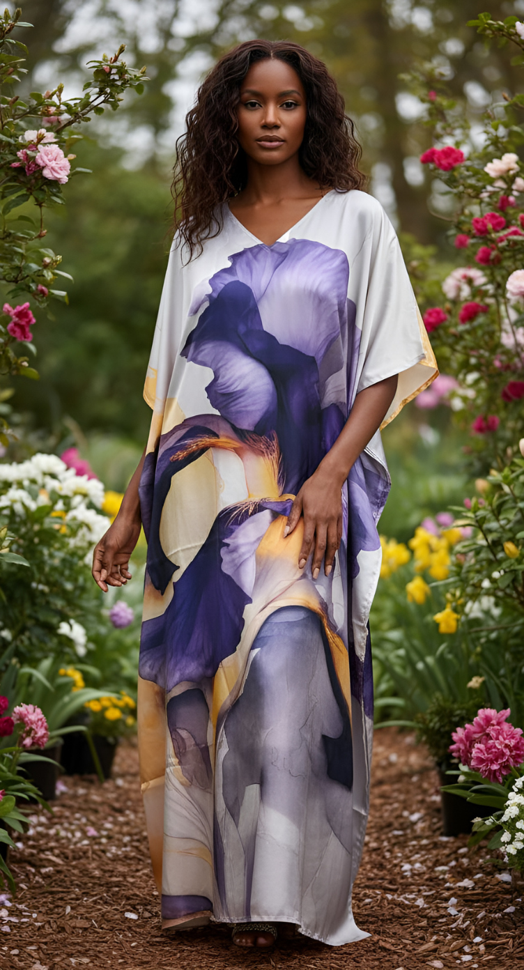 Floral Print Lavender Plus Size Resort wear Kaftan Dress for Women