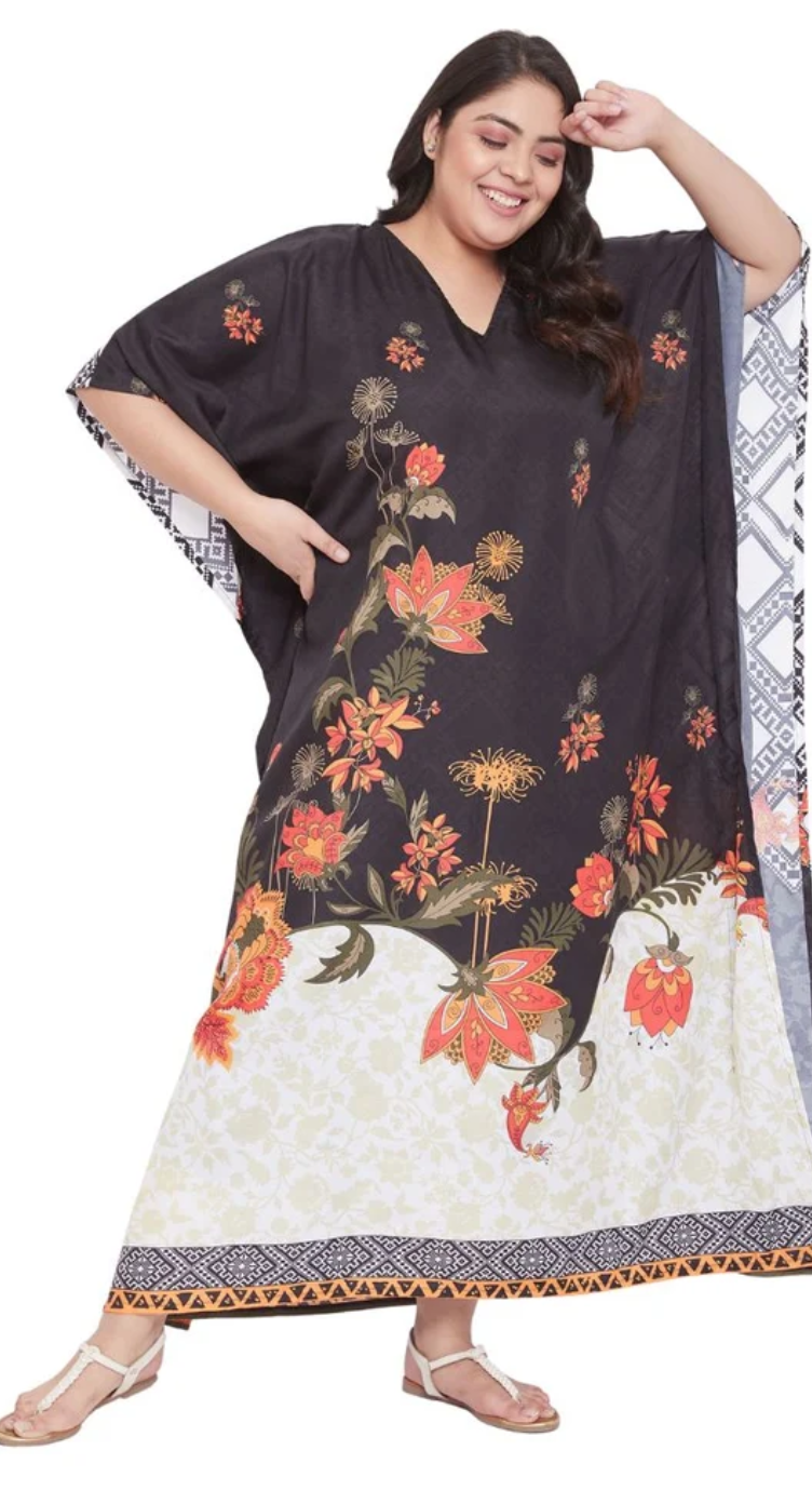 Floral Autumn Polyester Plus Size Kaftan for Women 1X-3X | GypsieBlu