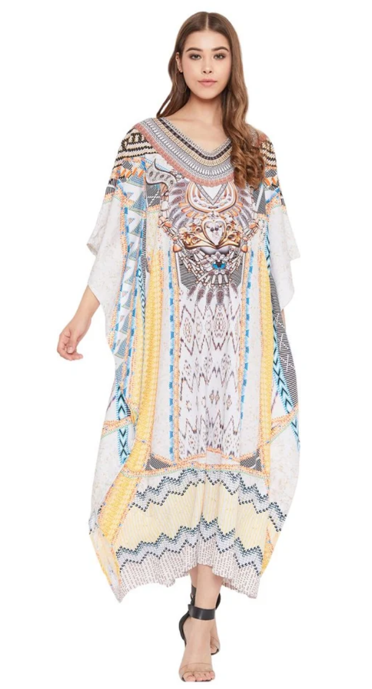 Multicolor Polyester Plus Size Kaftan Dress for Women 1X-3X | GypsieBlu