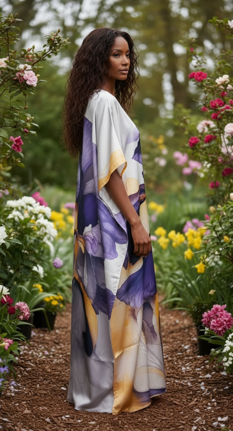 Floral Print Lavender Plus Size Resort wear Kaftan Dress for Women