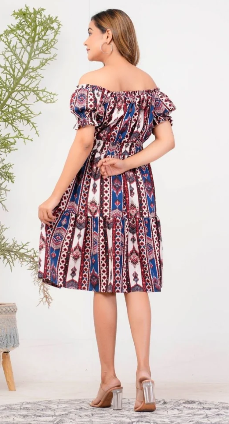 Blue Ikat Polyester Dress for Women S-XL | GypsieBlu