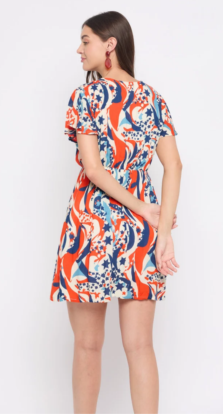 Multicolor Abstract Rayon Dress for Women S-XL Short Sleeve | GypsieBlu