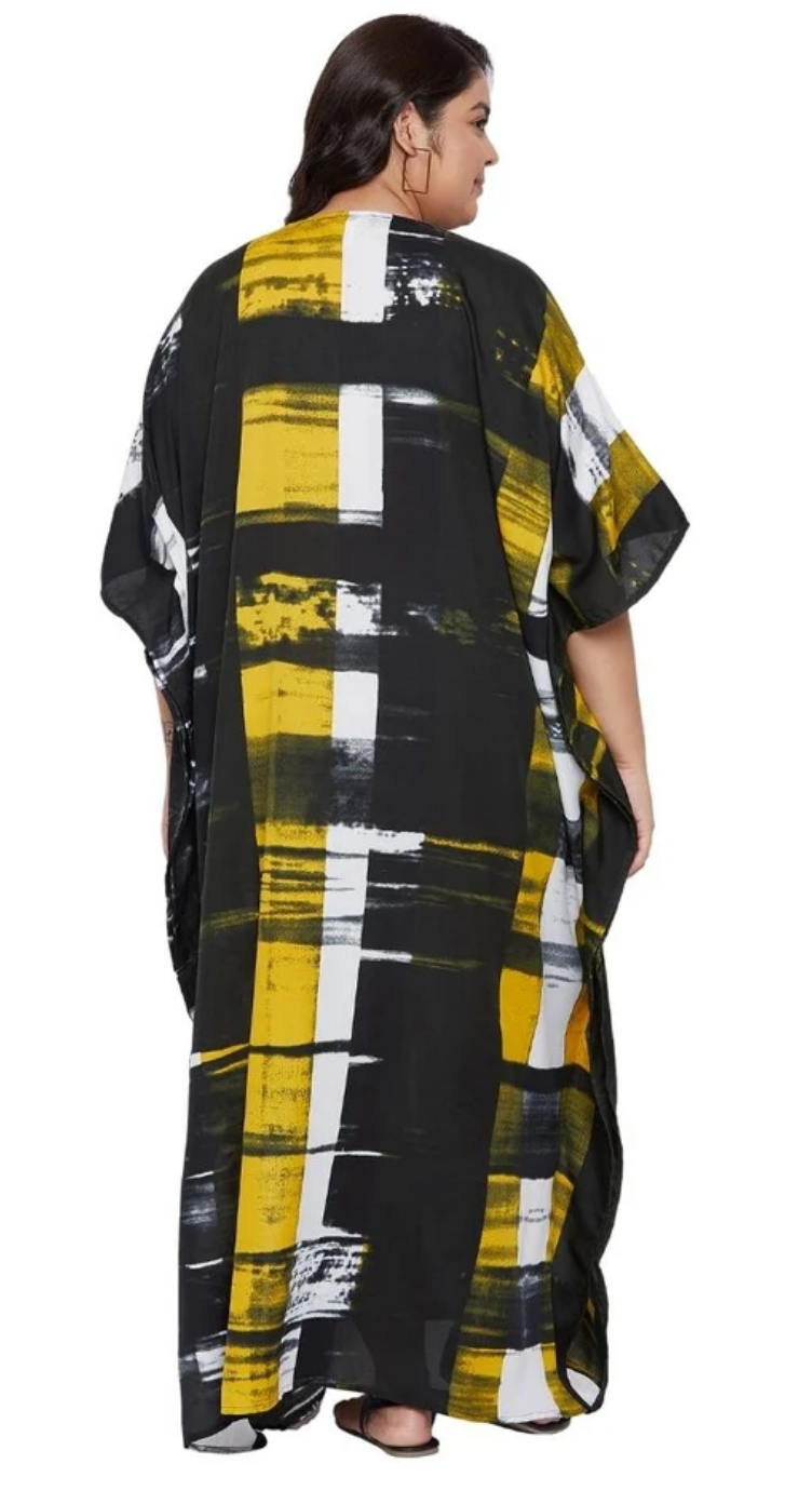 Geometric Abstract Brushstroke Plus Size Kaftan for Women 1X-3X | GypsieBlu
