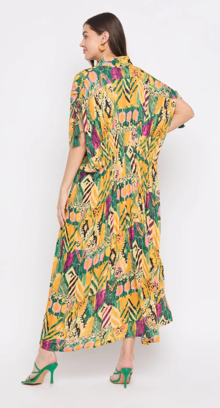 Yellow Boho Ikat Rayon Kaftan for Women S-XL | GypsieBlu