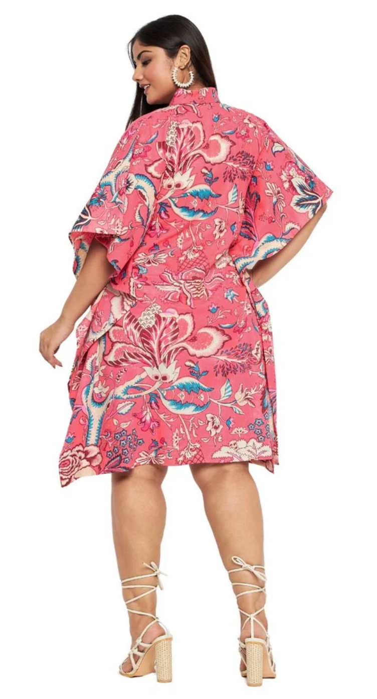 Salmon Rose Floral Cotton Plus Size Tunic for Women 1X-3X | GypsieBlu