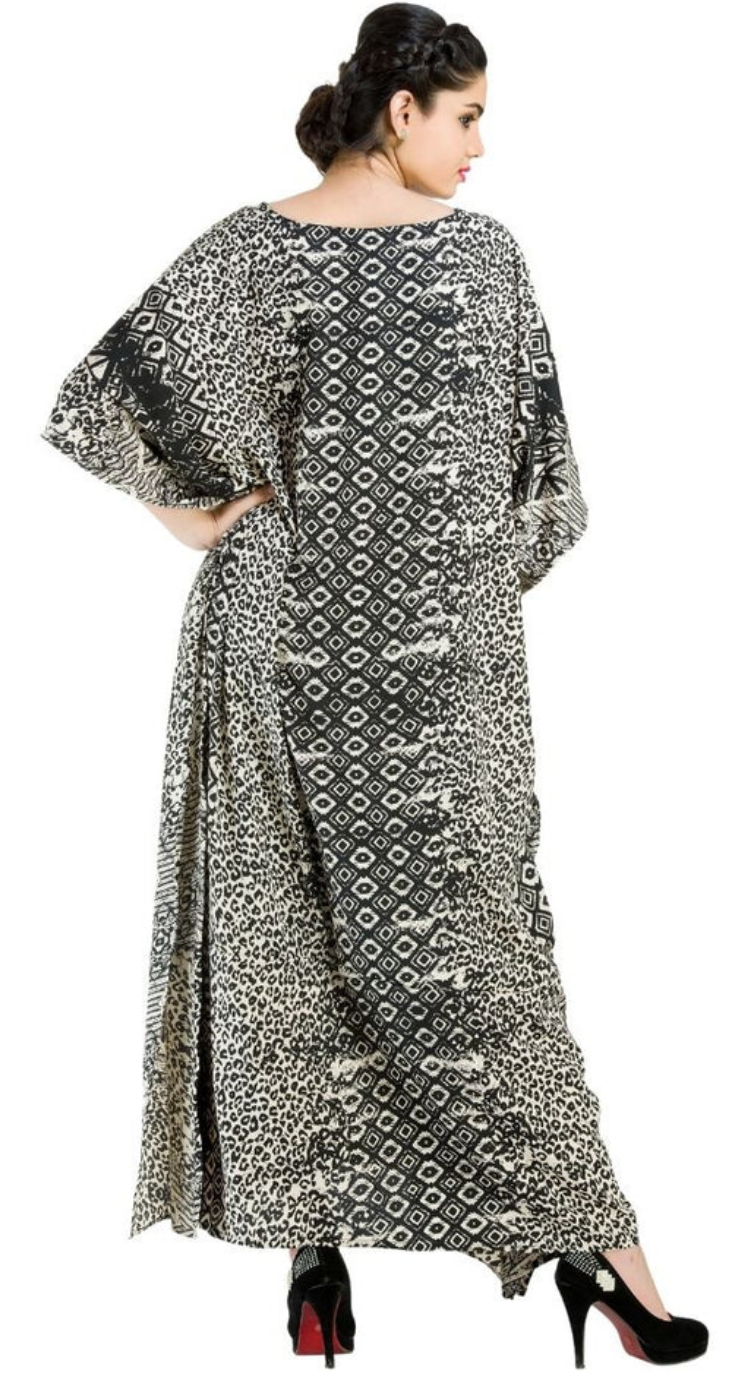 Black Geometric Diamond Polyester Plus Size Kaftan for Women 1X-3X | GypsieBlu