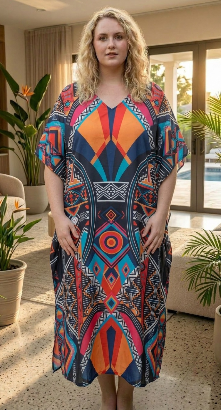 Navy Blue Aztec Diamond Kaftan
