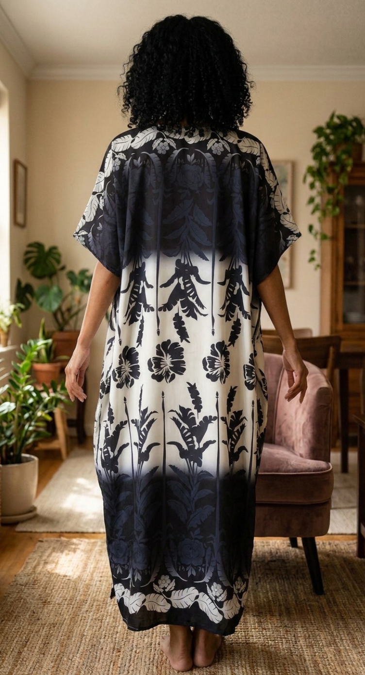 Black and Cream Floral Plus Size Kaftan for Women 1X-3X | GypsieBlu