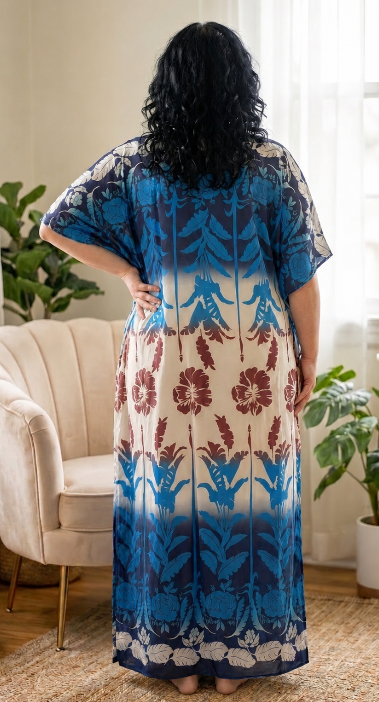 Black and Cream Floral Plus Size Kaftan for Women 1X-3X | GypsieBlu