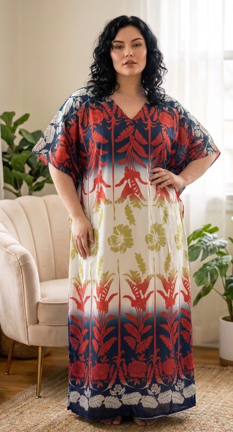 Black and Cream Floral Plus Size Kaftan for Women 1X-3X | GypsieBlu