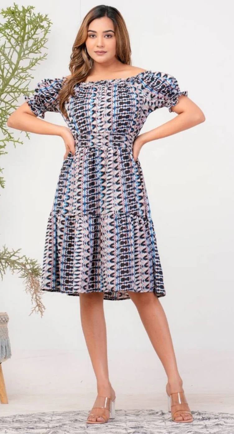Gray Ikat Polyester Dress for Women S-XL | GypsieBlu