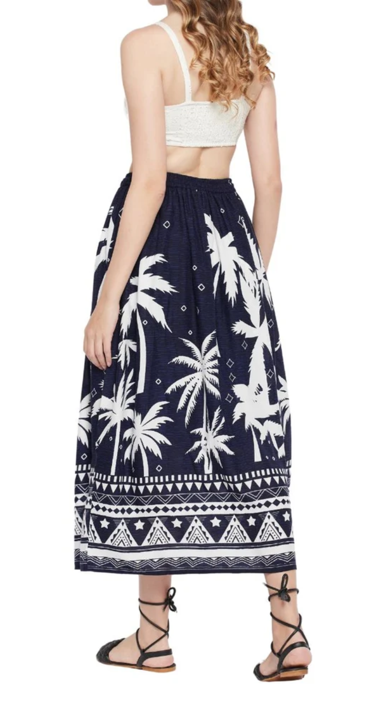 Blue Palm Tree Rayon Skirt for Women S-XL | GypsieBlu