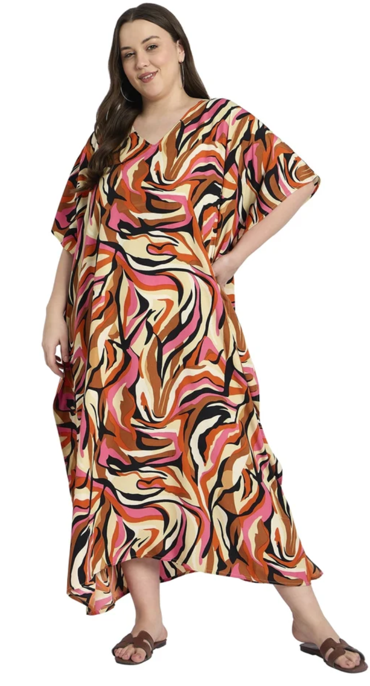 Multicolor Groovy Retro Polyester Plus Size Kaftan for Women 1X-3X | GypsieBlu