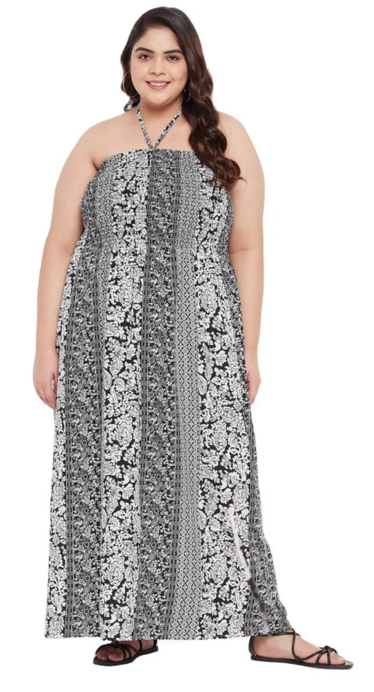 Black Paisley Floral Polyester Plus Size Tube Dress for Women 1X-3X Sleeveless | GypsieBlu