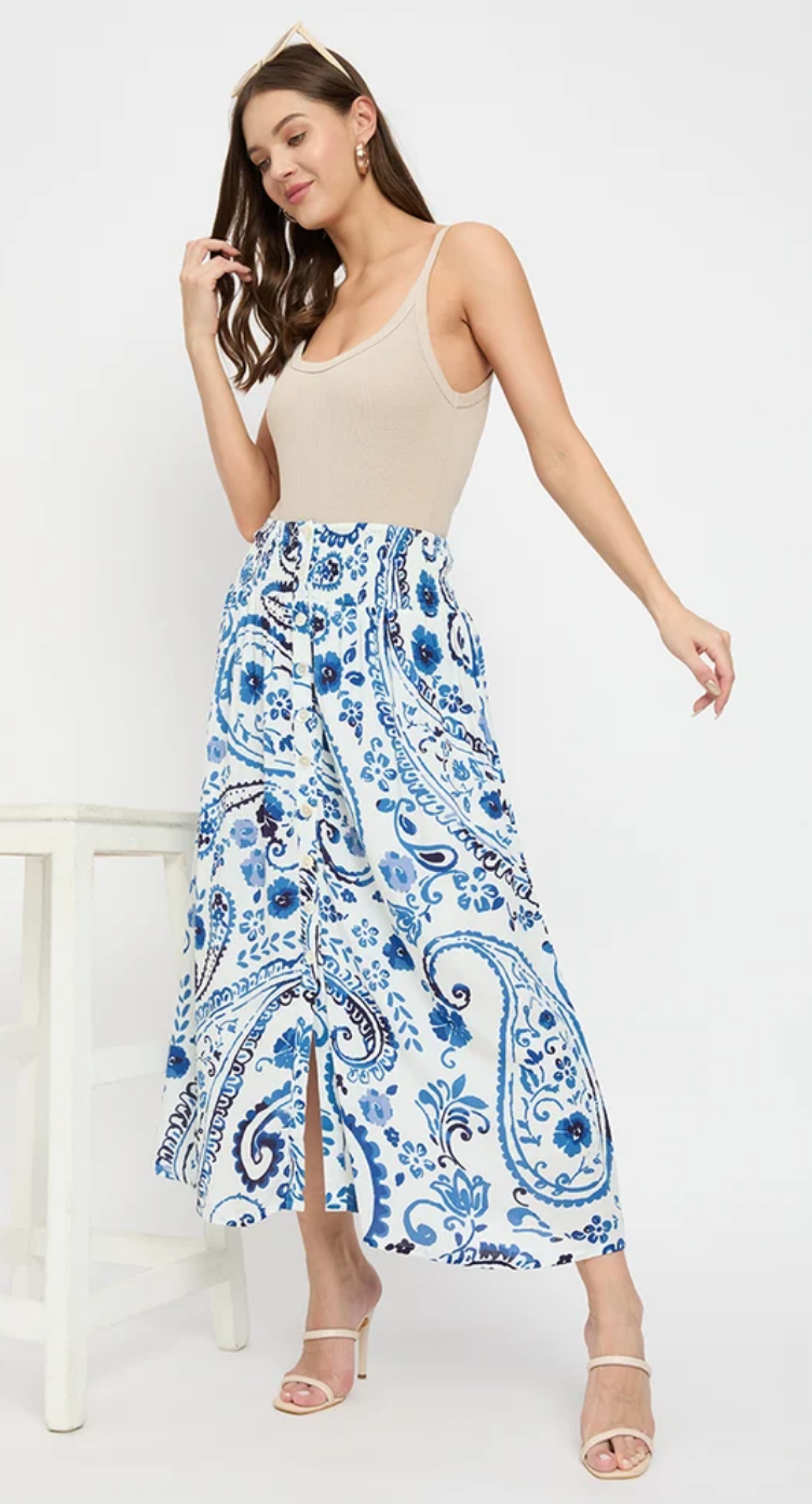 White Paisley Floral Rayon Skirt for Women S-XL | GypsieBlu