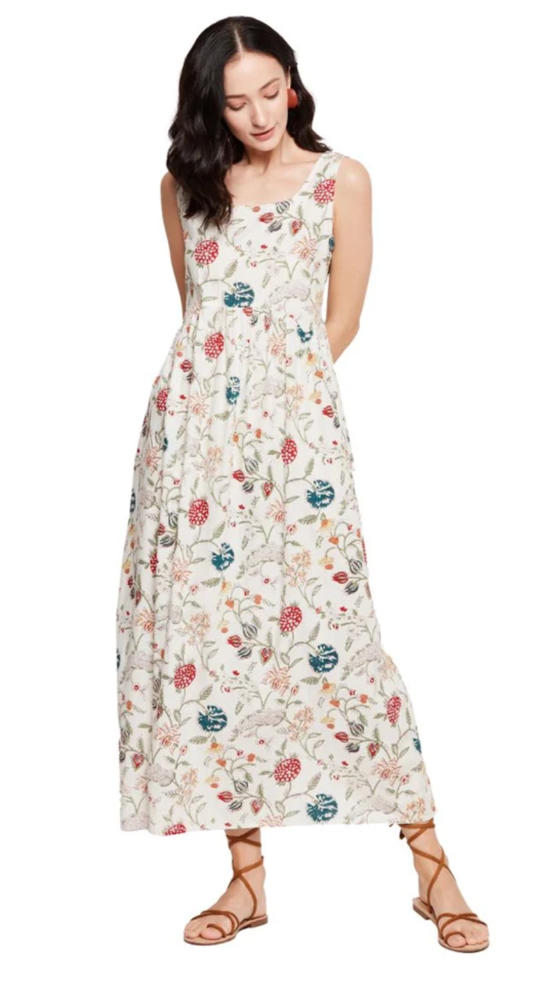 White Floral Cotton Scoop Neck Maxi Dress for Women S-XL Sleeveless | GypsieBlu