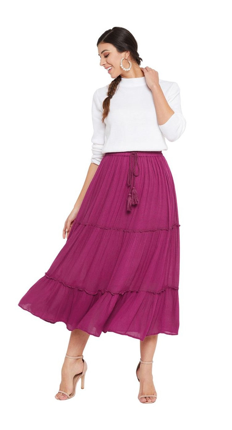 Berry Rayon Drawstring A Line High Waist Skirt For Women - S M L XL - SKU AC3T47D S - Gypsie Blu