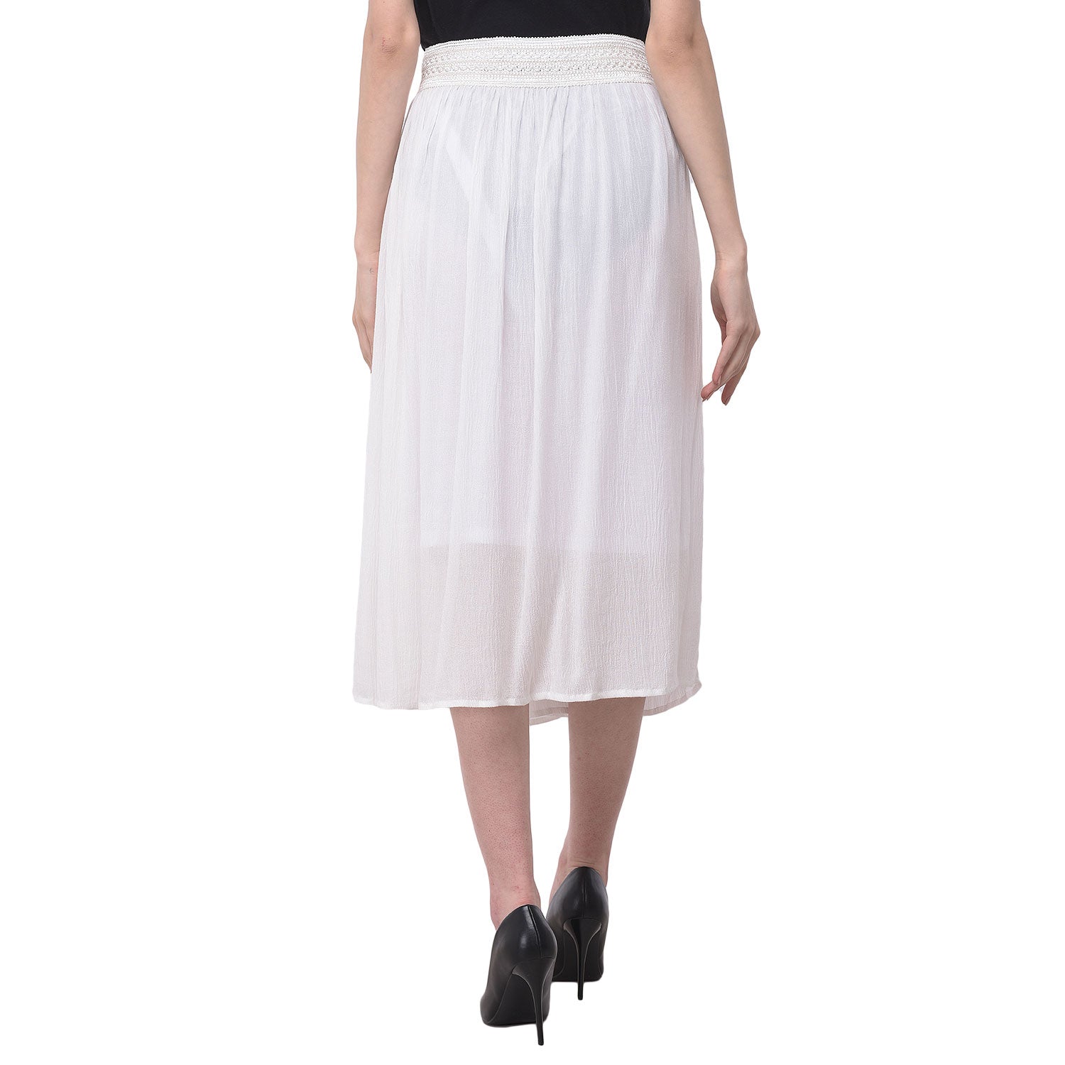 Solid White Knee Length Rayon Skirt For Women
