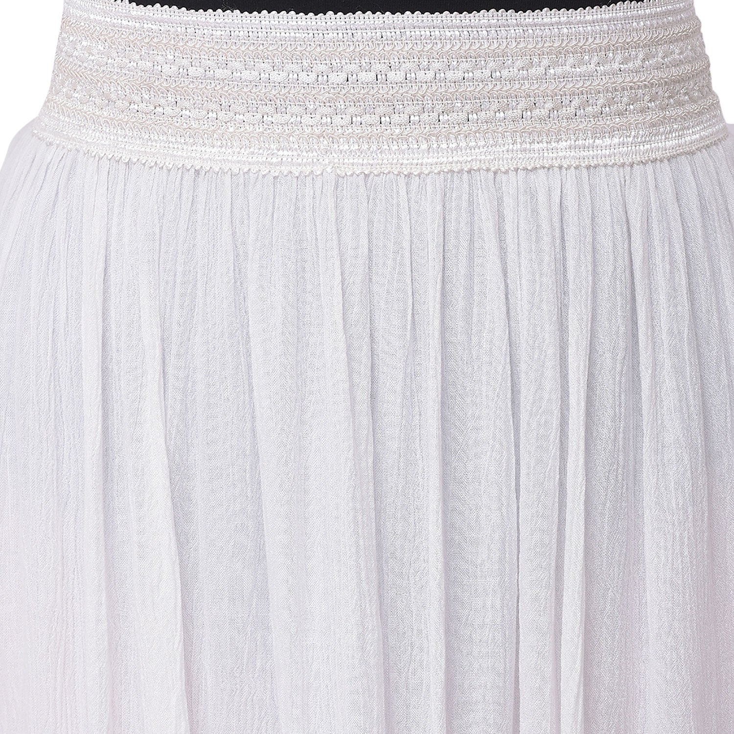 Solid White Knee Length Rayon Skirt For Women