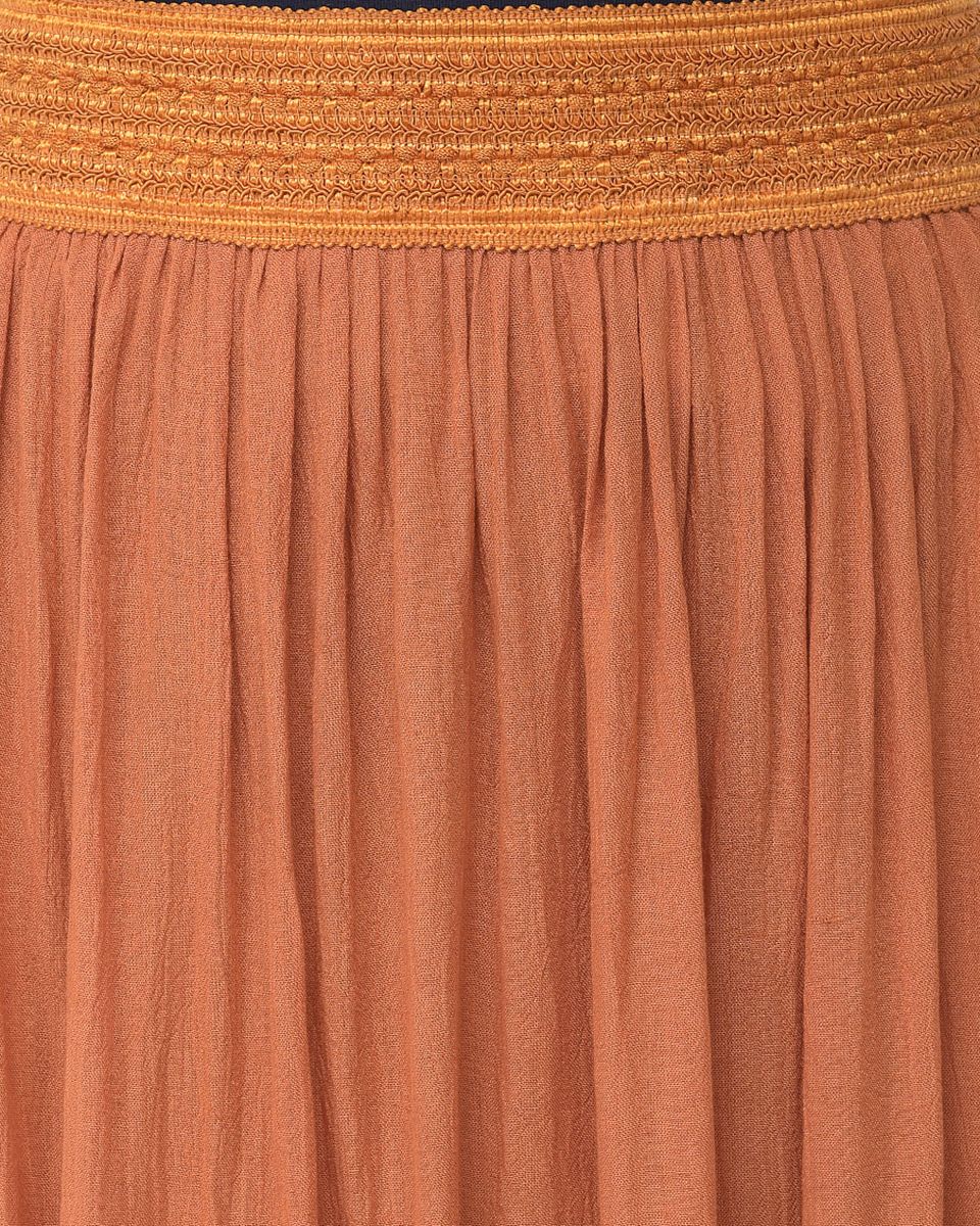 Orange Solid Rayon Gauze Pattern Midi Skirt For Women