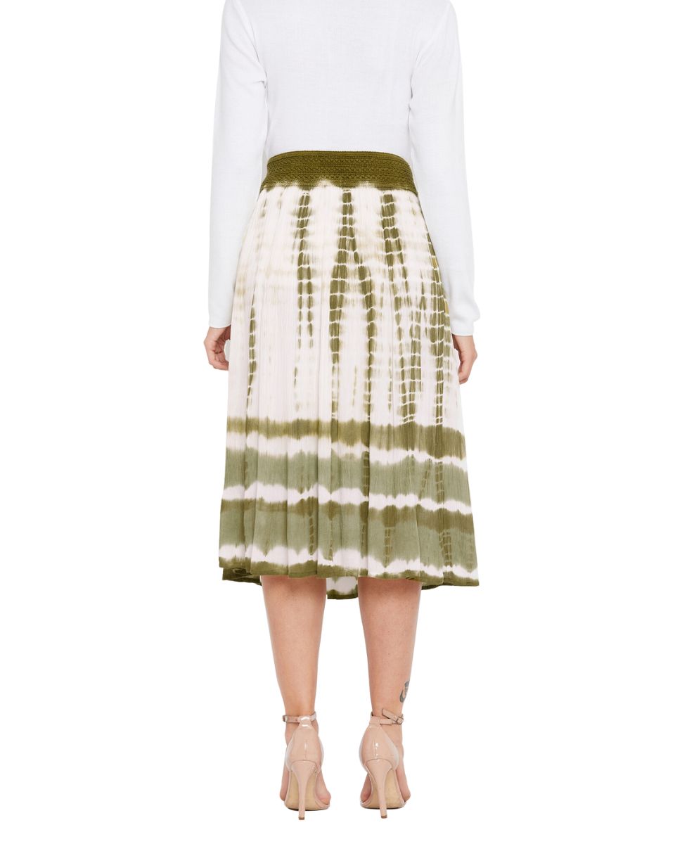 Olive Elastic Waist Tie Dye Casual Midi Skirt For Women