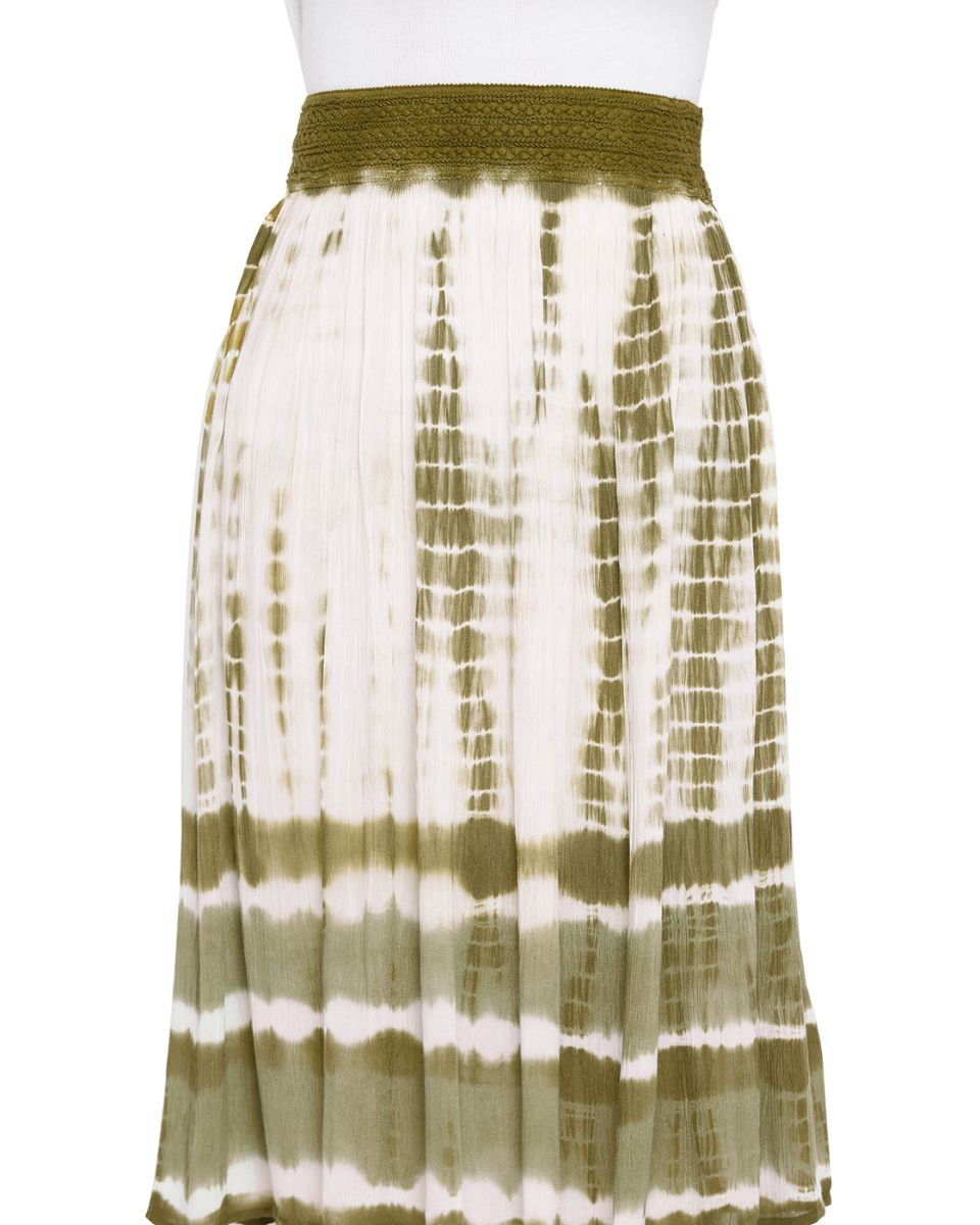 Olive Elastic Waist Tie Dye Casual Midi Skirt For Women