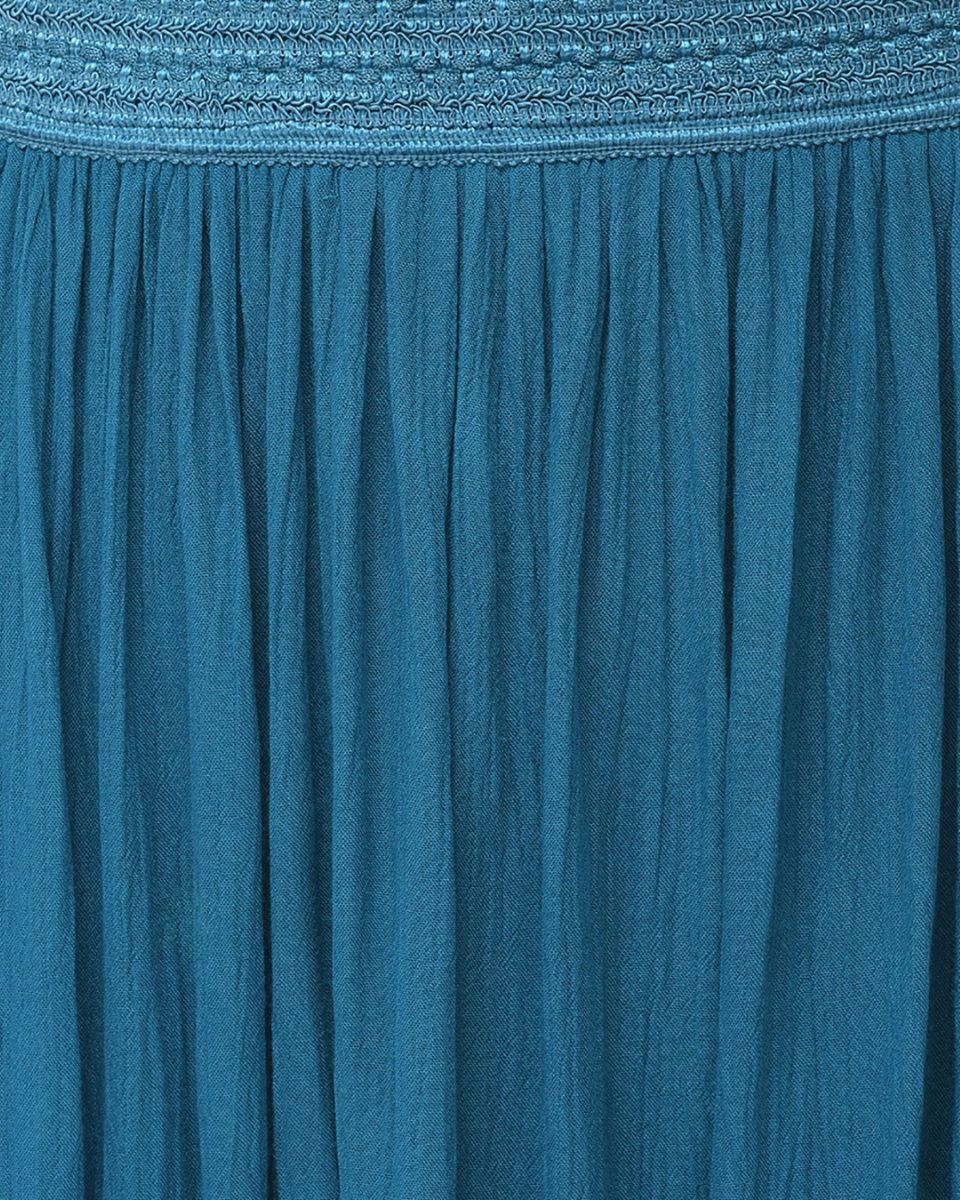 Teal Solid Rayon Casual Midi Skirt For Women