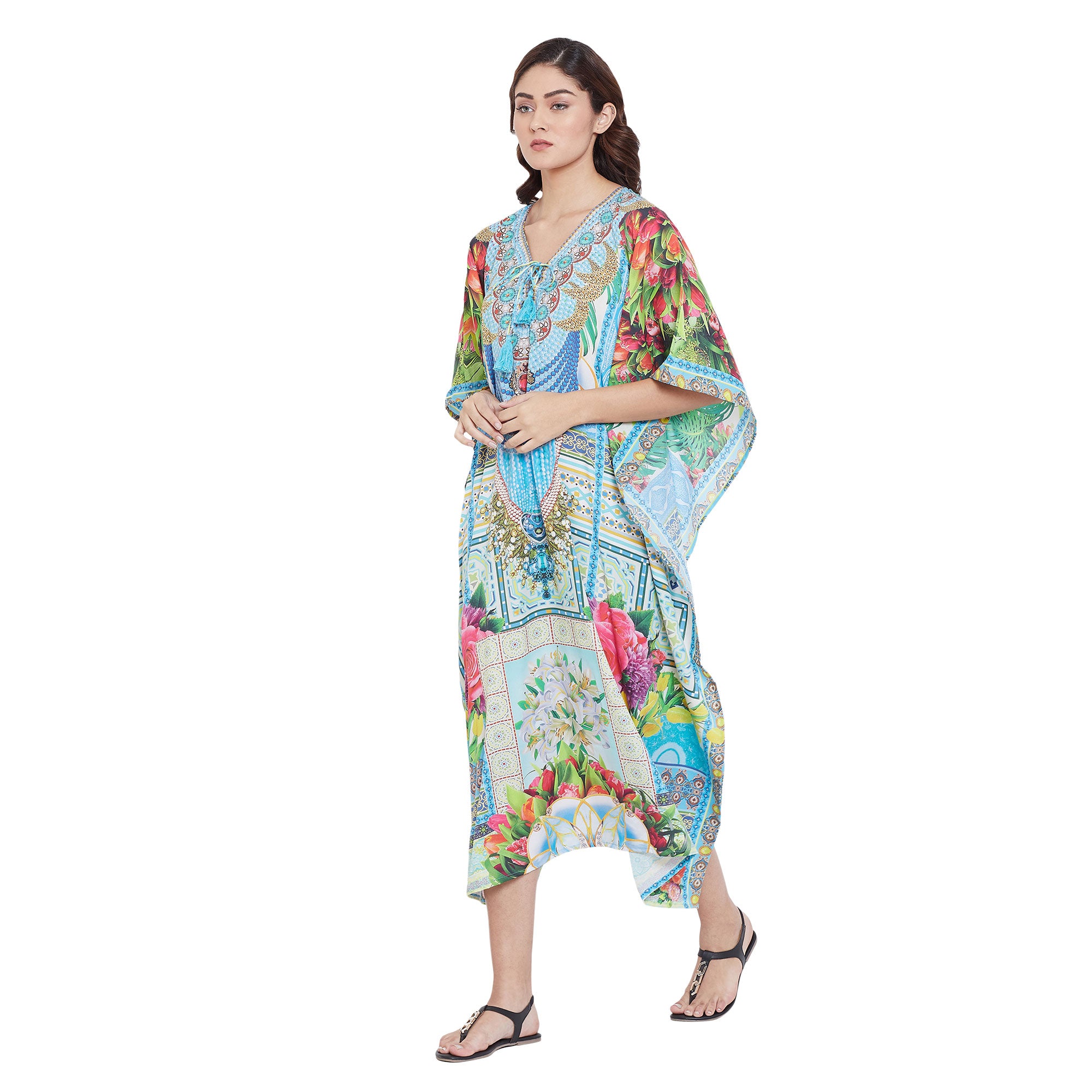 Kaftan Digital Printed Polyester Dress For Plus Size Women