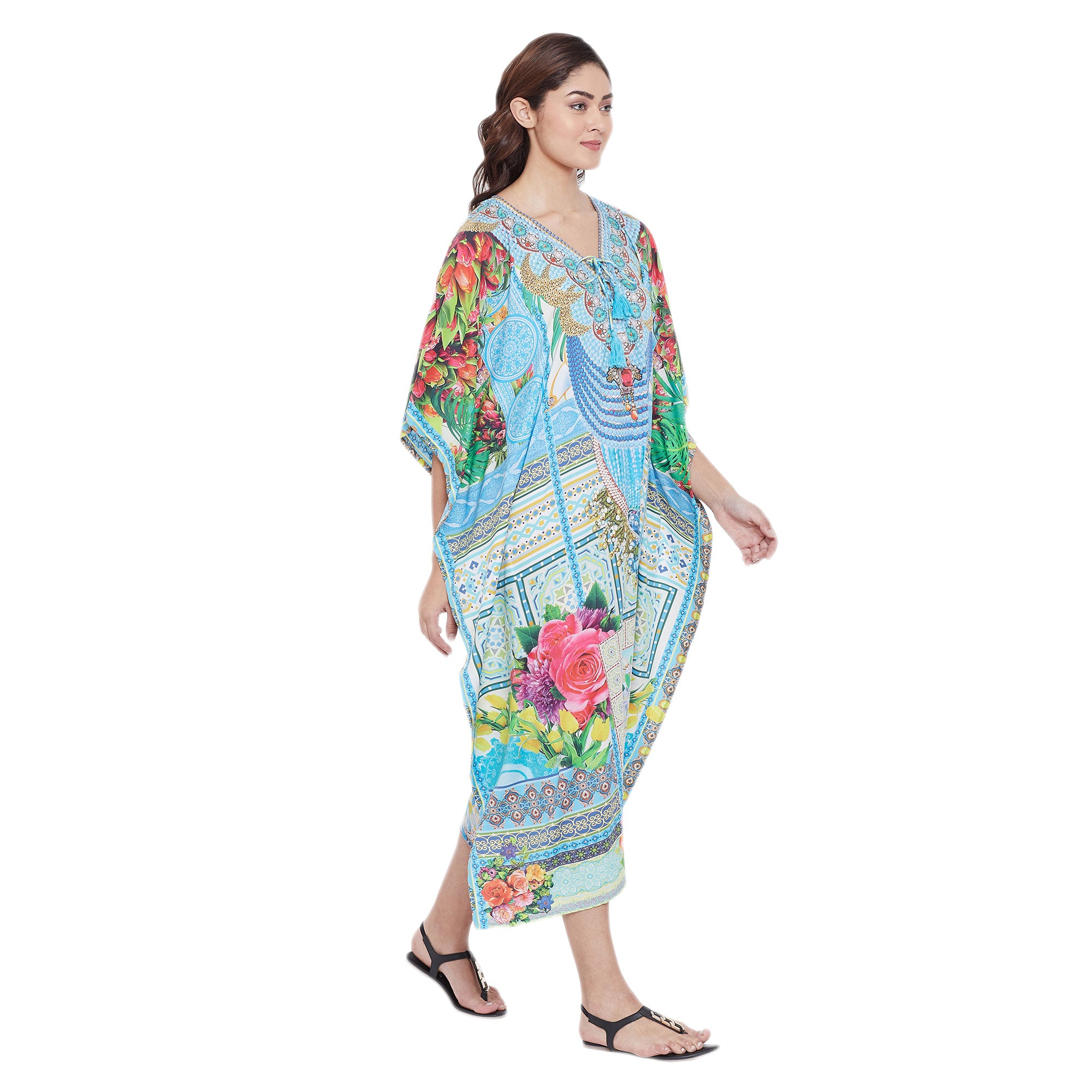 Kaftan Digital Printed Polyester Dress For Plus Size Women