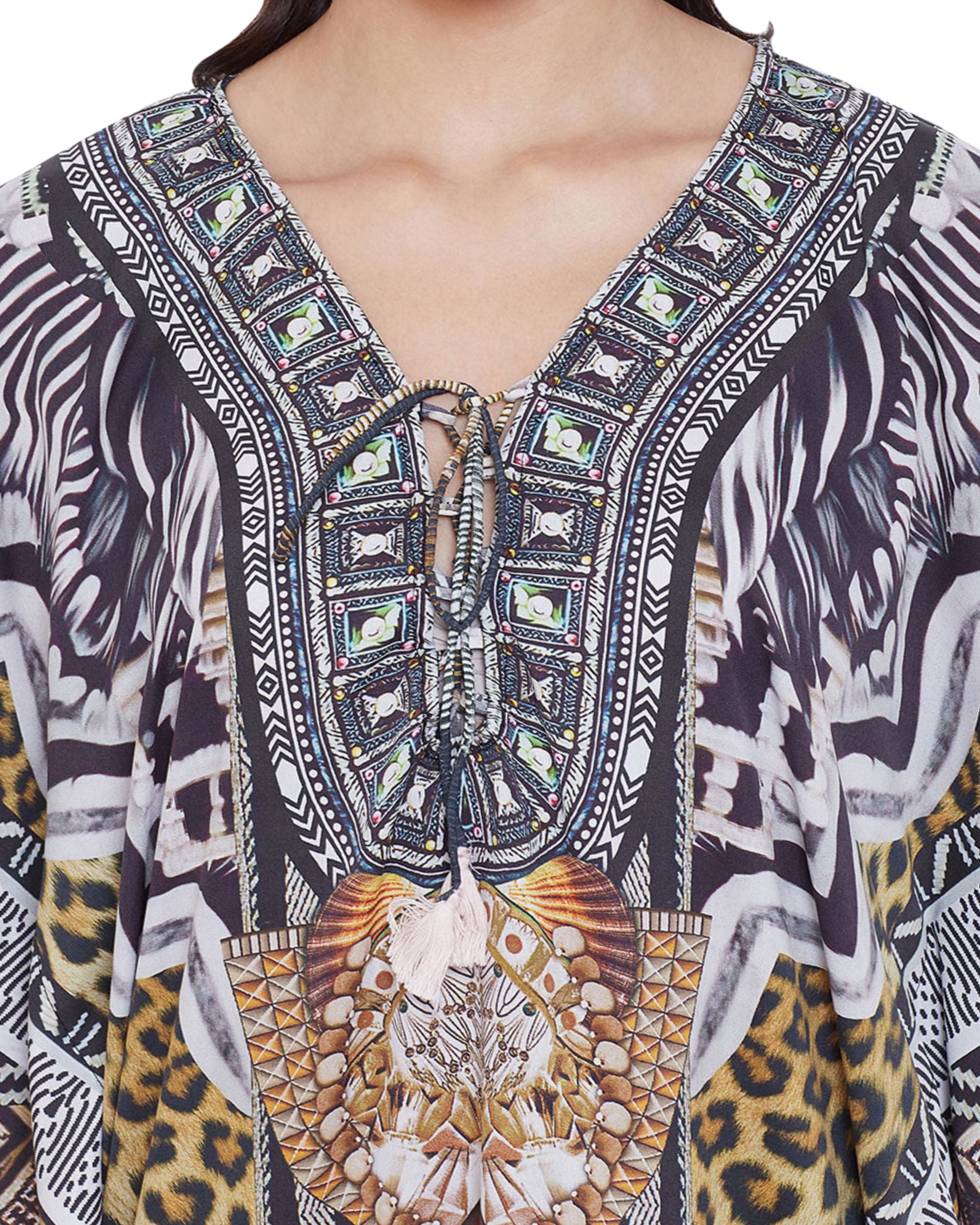 Stripe Print Polyester Black Digital Kaftan for Plus Size Women