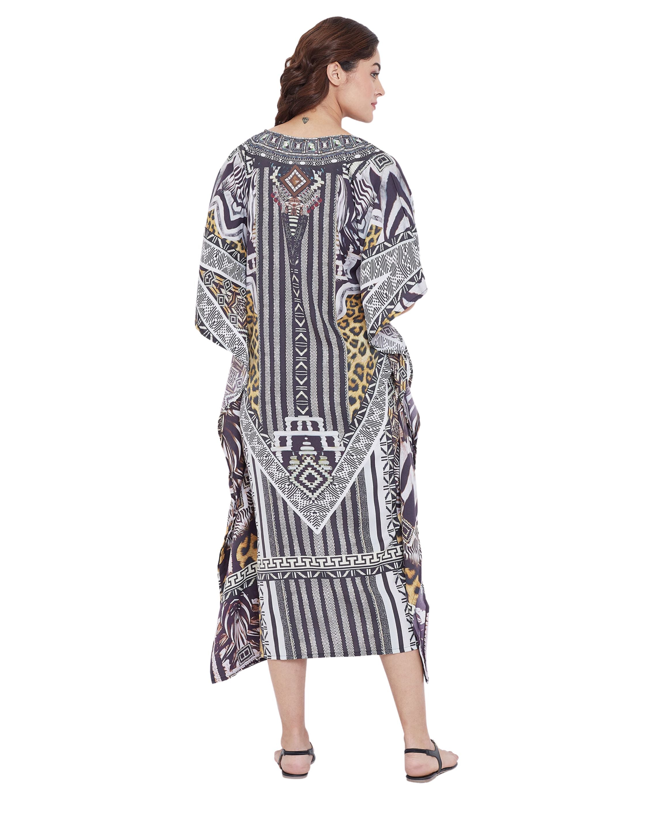 Stripe Print Polyester Black Digital Kaftan for Plus Size Women