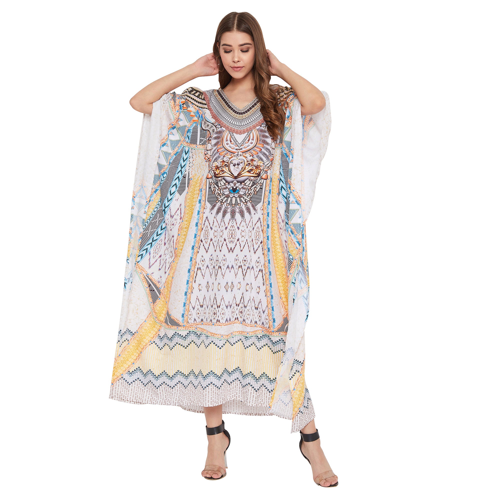 Boho Multicolor Sundress Kimono Polyester Kaftan For Plus Size Women