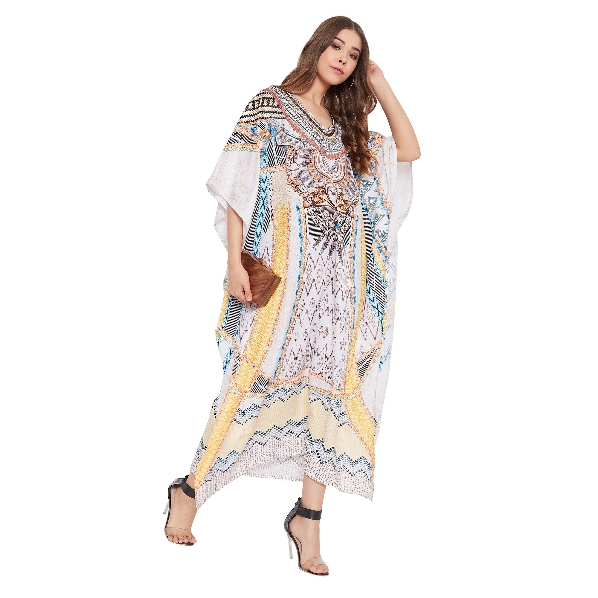Boho Multicolor Sundress Kimono Polyester Kaftan For Plus Size Women