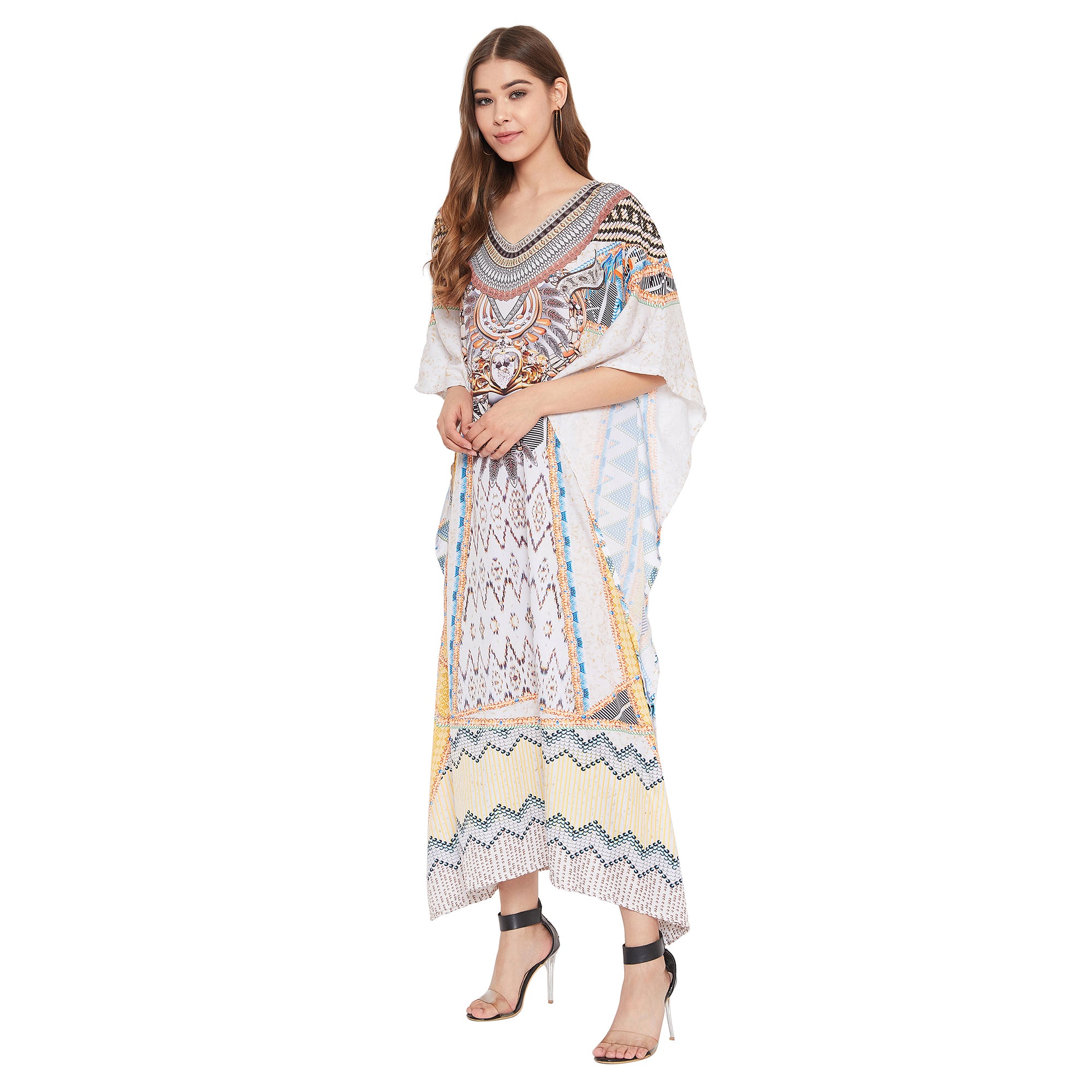 Boho Multicolor Sundress Kimono Polyester Kaftan For Plus Size Women