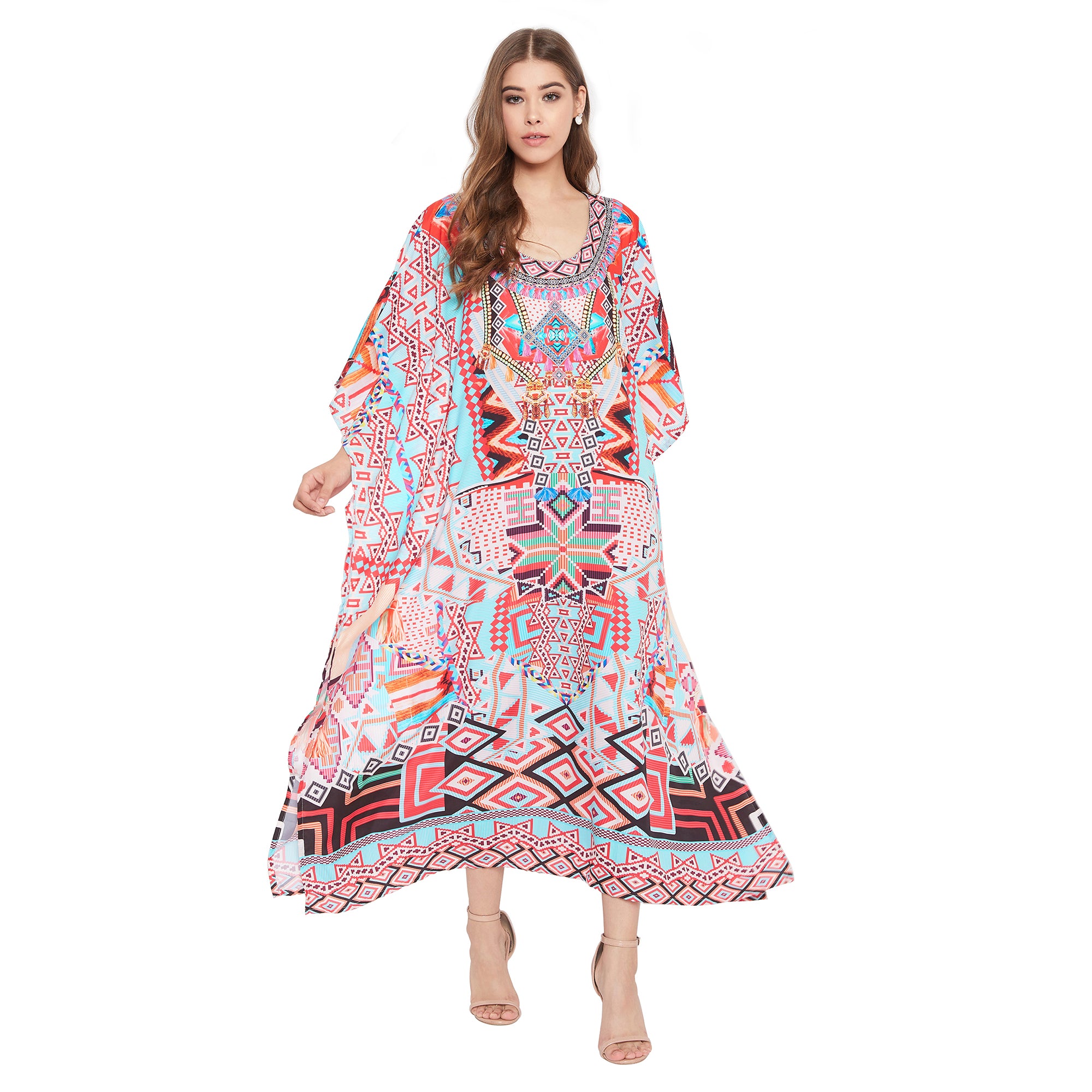 Boho Multicolor Sundress Kimono Summer Kaftan For Plus Size Women